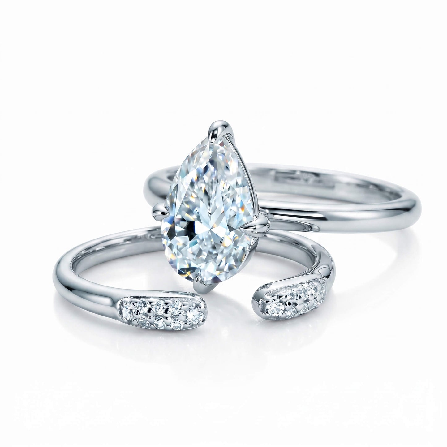 3 Carat Pear Cut Moissanite Engagement Ring Set with Band