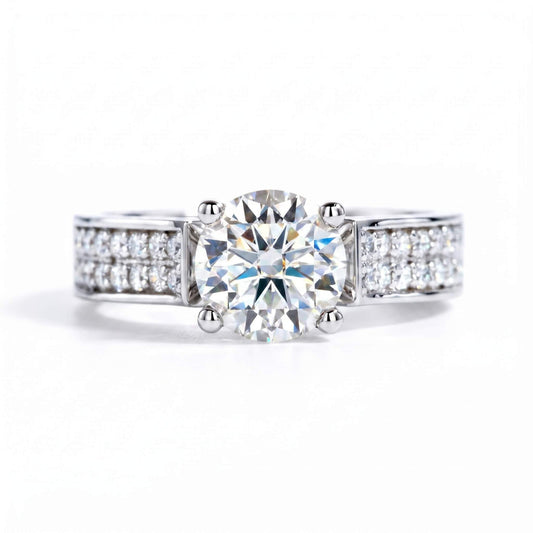 2 Carat Round Cut Statement Pavé Moissanite Ring