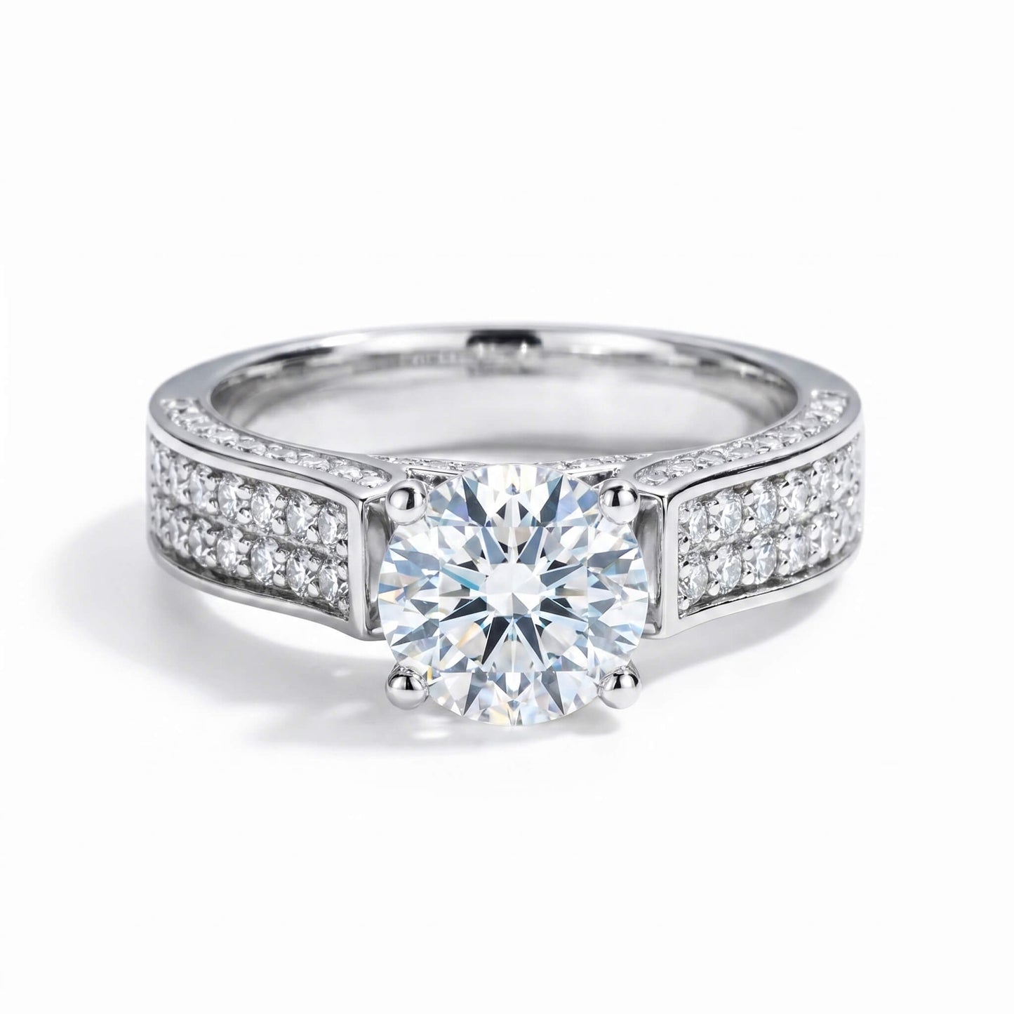 2 Carat Round Cut Statement Pavé Moissanite Ring
