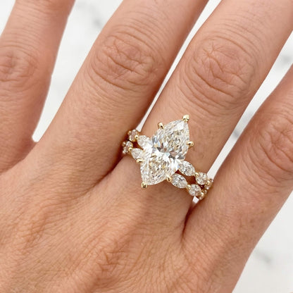 Tiara Marquise Ring | 2ct & 4ct Lab Diamond | Shared Prong Band | Solid Gold