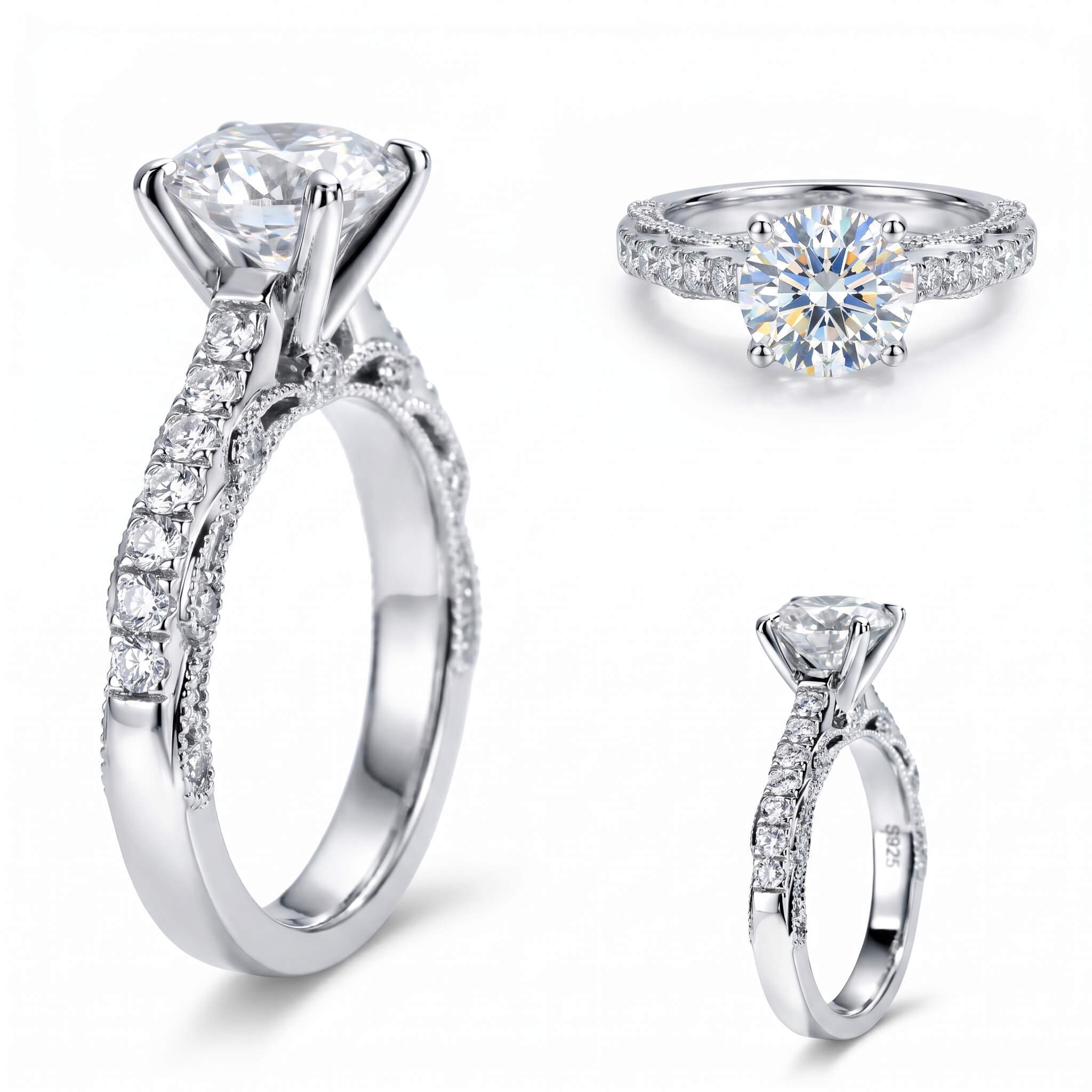 2 Carat Heritage Round Moissanite Vintage-Inspired Engagement Ring Aura Diamonds