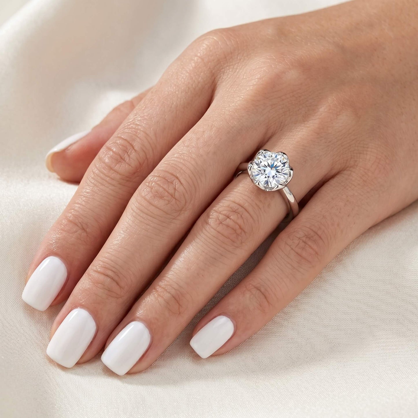 3 Carat Tulip Floral Round Moissanite Engagement Ring