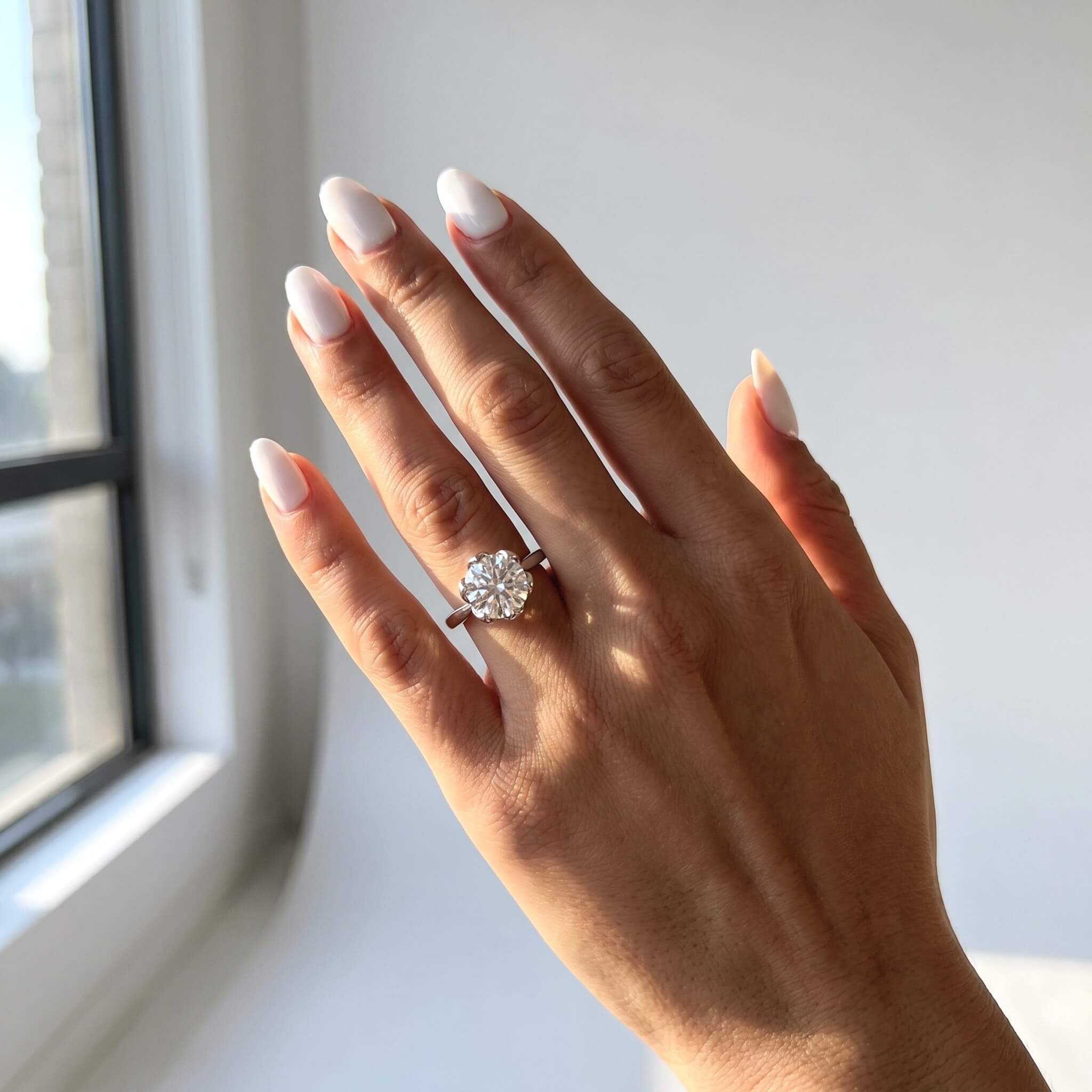 3 Carat Tulip Floral Round Moissanite Engagement Ring Aura Diamonds