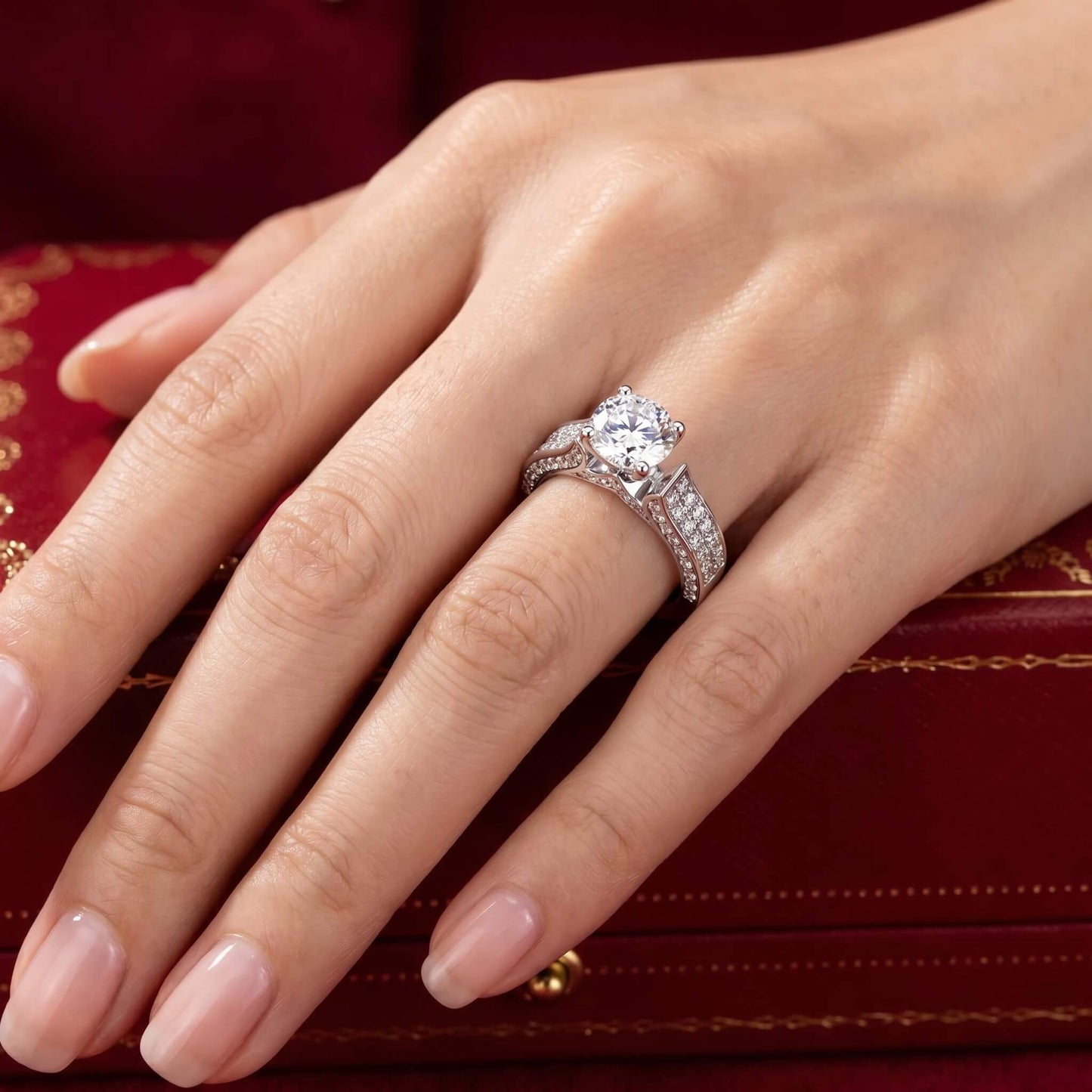 2 Carat Round Cut Statement Pavé Moissanite Ring