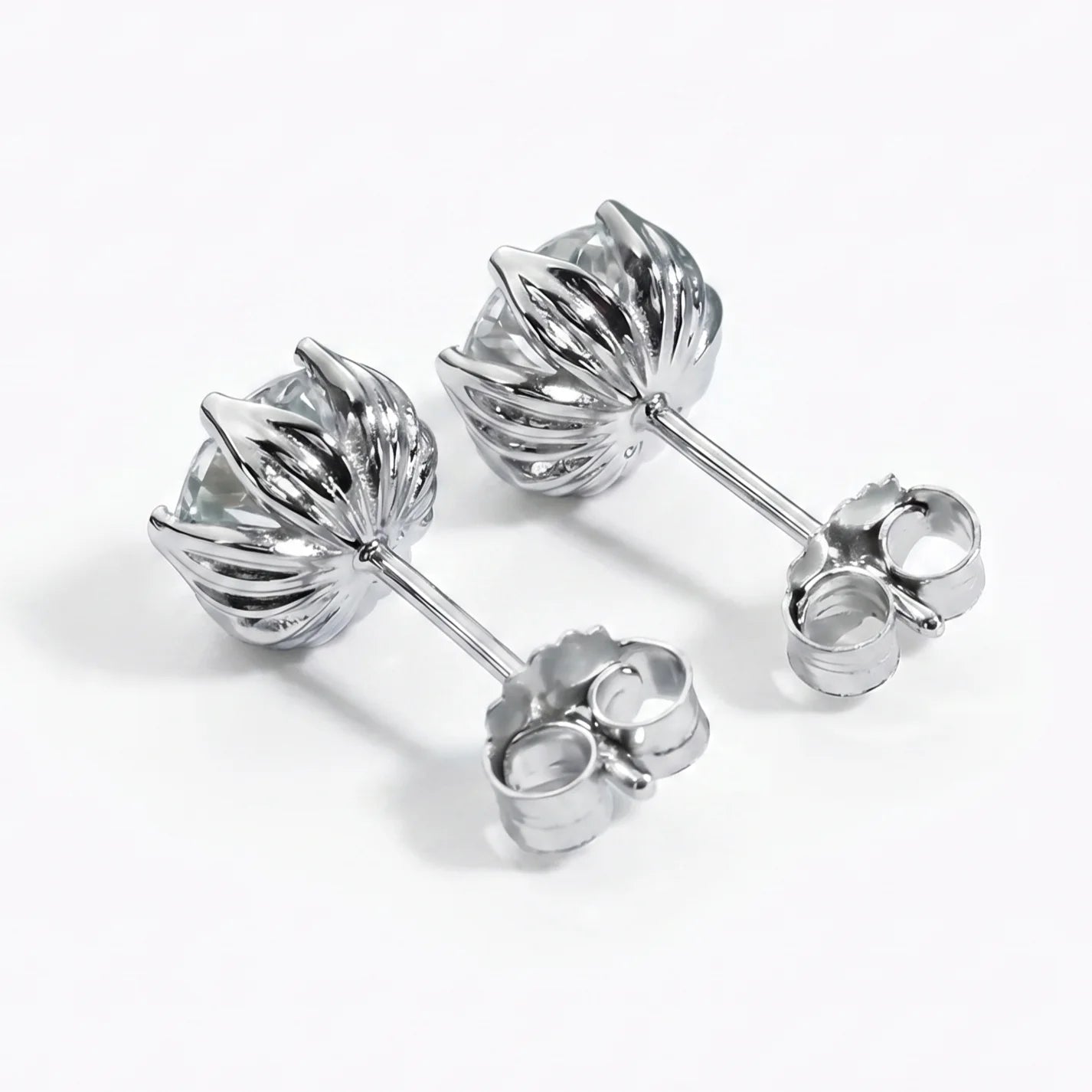 Tulip Solitaire Stud Earrings - 2.00ctw Brilliant Moissanite [2x 1CT]