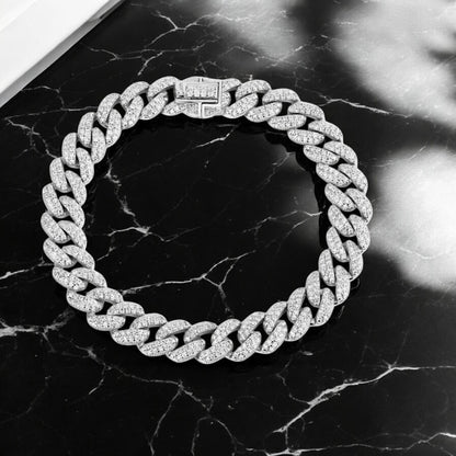Luxury 'Wide' Cuban-Link Bracelet - Gold/White Gold - Moissanite