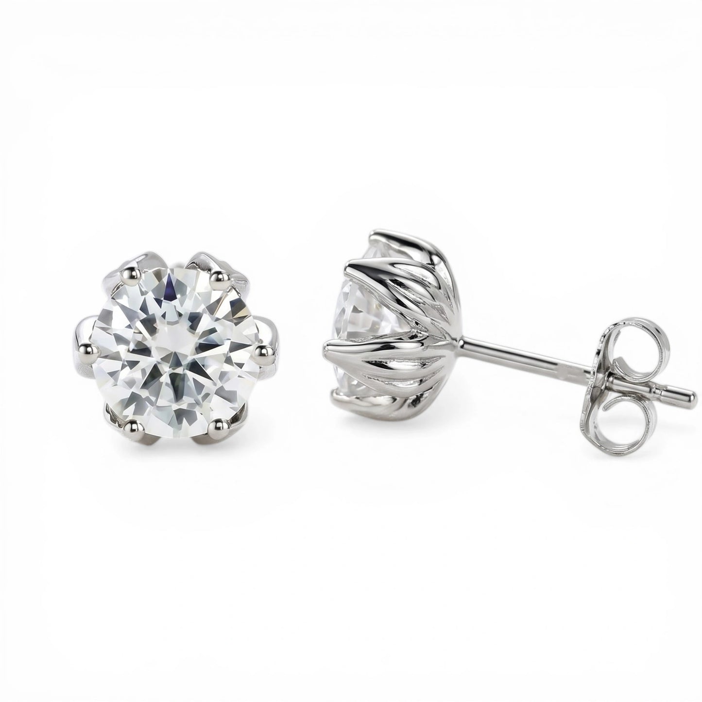 Tulip Solitaire Stud Earrings - 2.00ctw Brilliant Moissanite [2x 1CT]