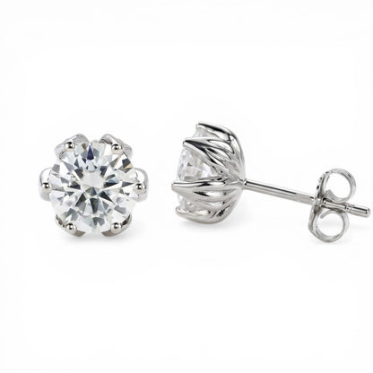 Tulip Solitaire Stud Earrings - 2.00ctw Brilliant Moissanite [2x 1CT]