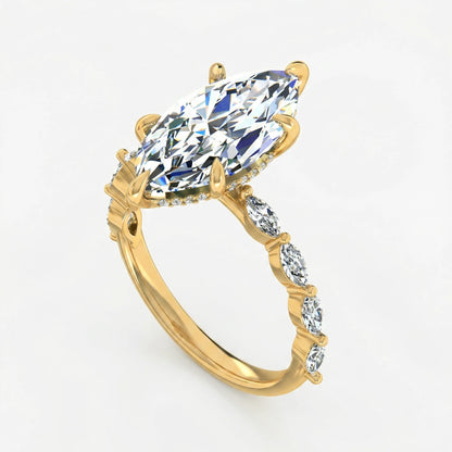 Tiara Marquise Ring | 2ct & 4ct Lab Diamond | Shared Prong Band | Solid Gold