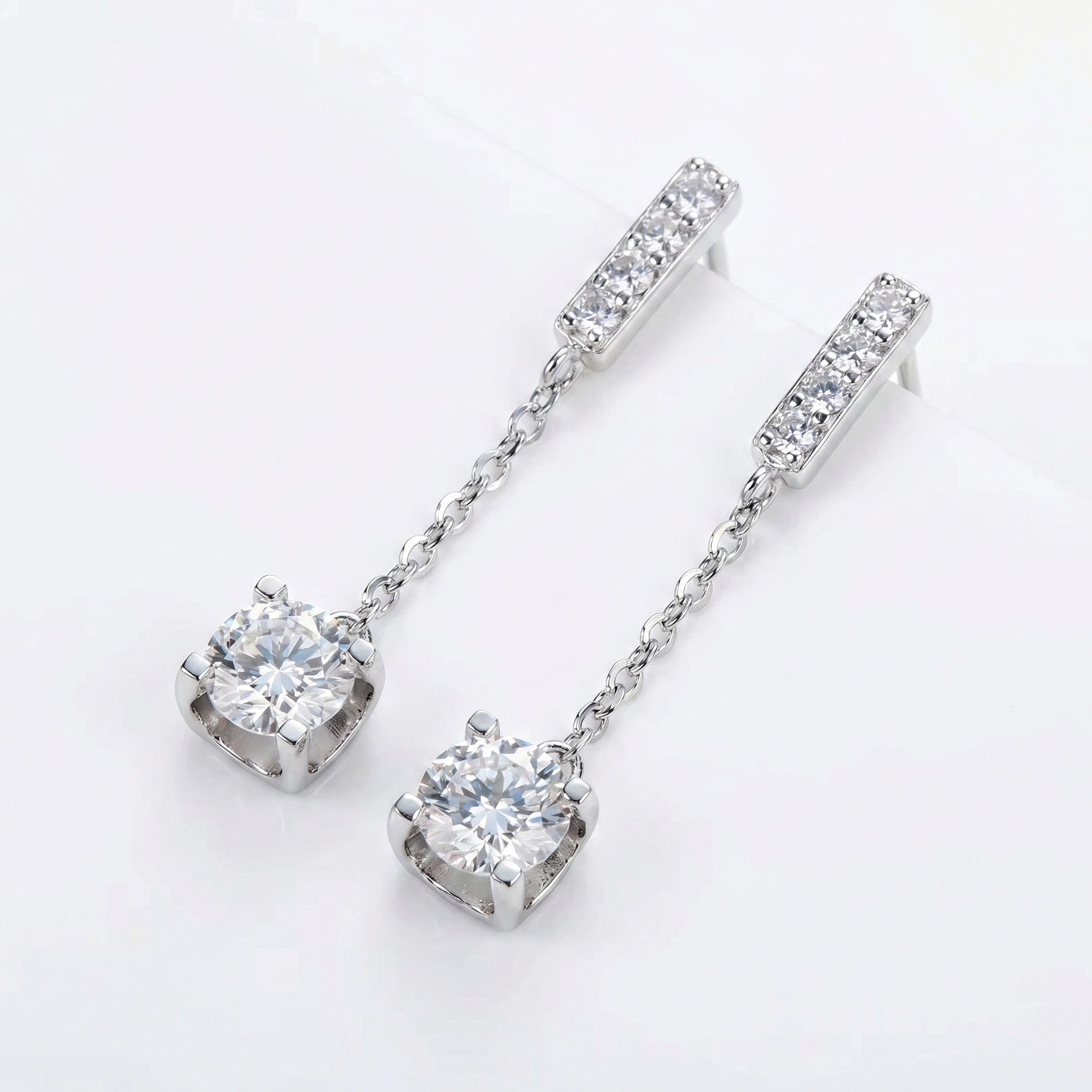 Cascade Drop Earrings - 2.00ctw Brilliant Moissanite [2x 1CT] Aura Diamonds