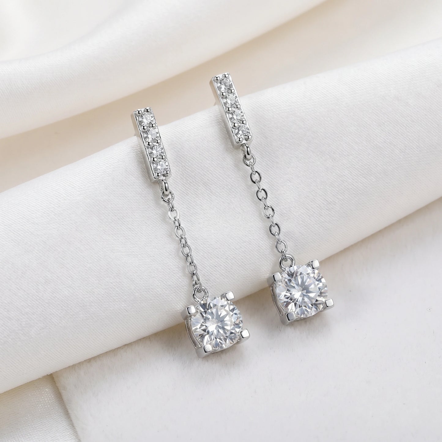 Cascade Drop Earrings - 2.00ctw Brilliant Moissanite [2x 1CT]