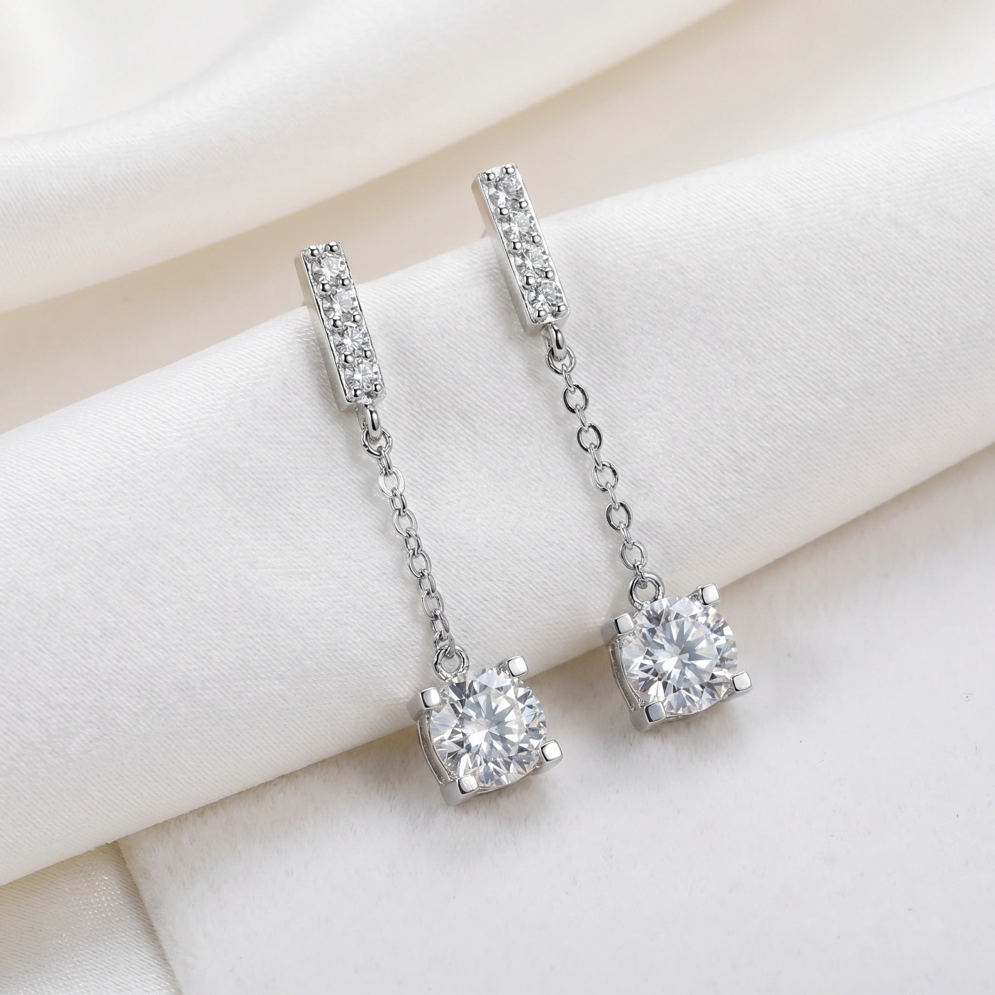 Cascade Drop Earrings - 2.00ctw Brilliant Moissanite [2x 1CT] Aura Diamonds