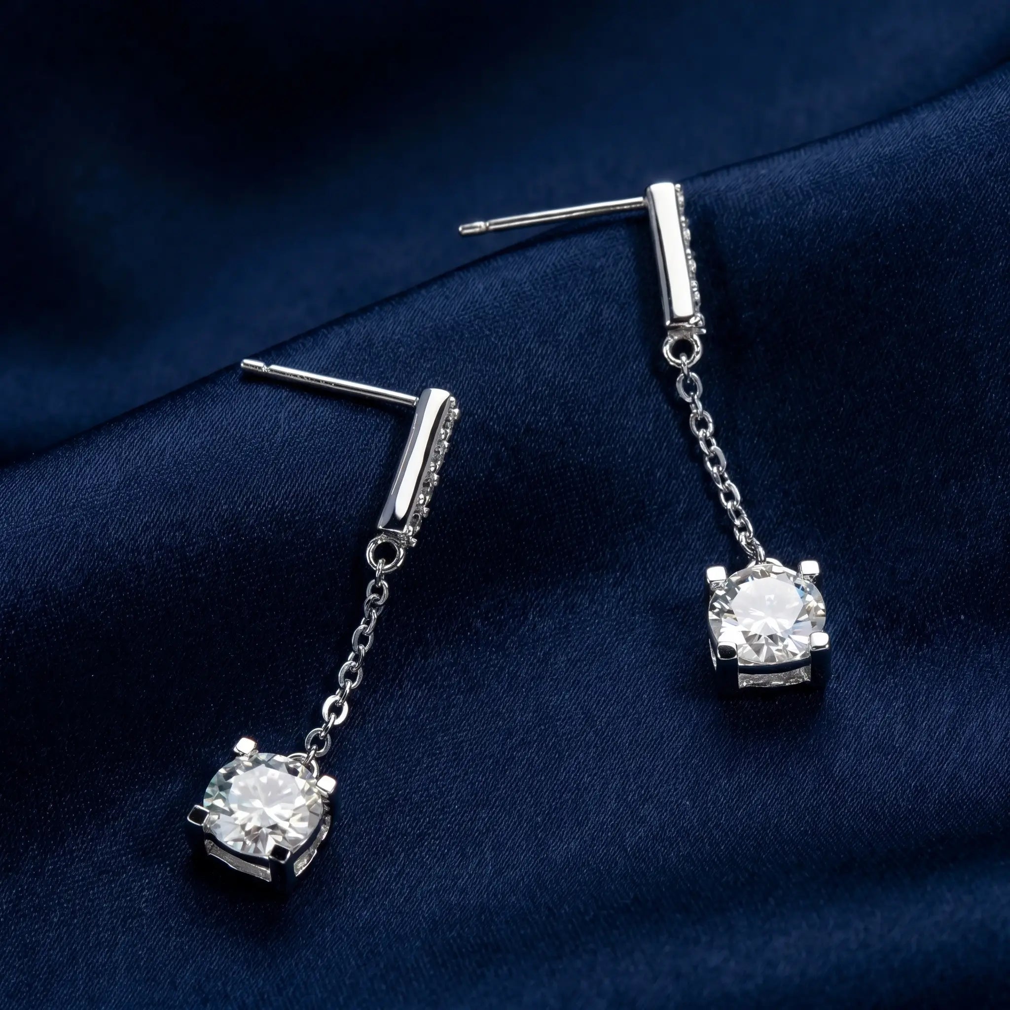 Cascade Drop Earrings - 2.00ctw Brilliant Moissanite [2x 1CT] Aura Diamonds