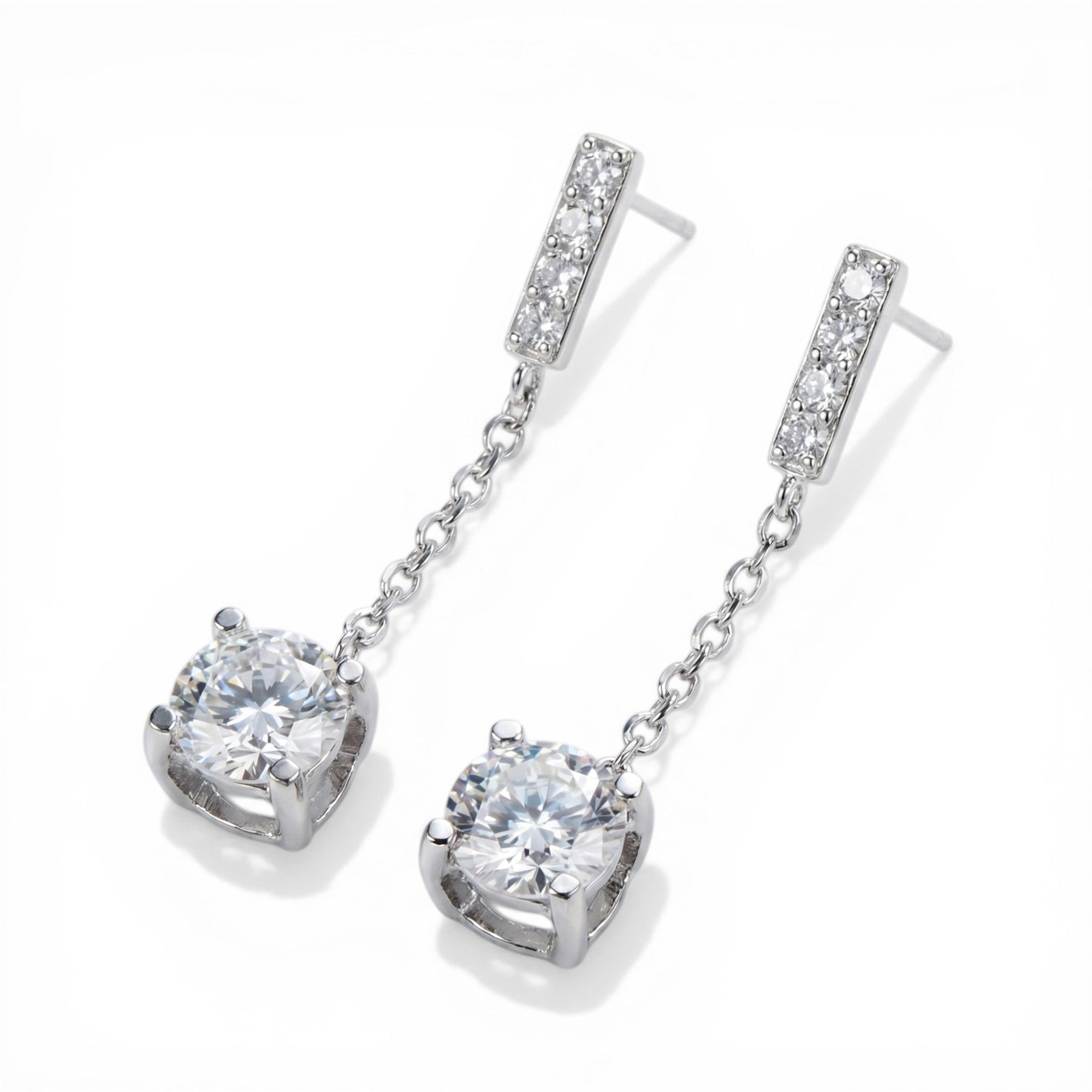 Cascade Drop Earrings - 2.00ctw Brilliant Moissanite [2x 1CT] Aura Diamonds