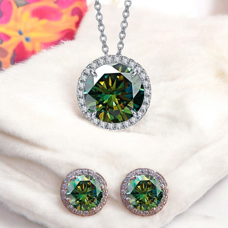 Elegant Natalie Halo Stud Earrings - 2 Carat Moissanite (Dark Green) - 2 x 1CT Each Aura Diamonds