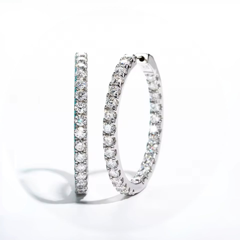 Luxury 5.6 Carat Hoop Earrings - Moissanite - Sterling Silver (Rhodium Plated)