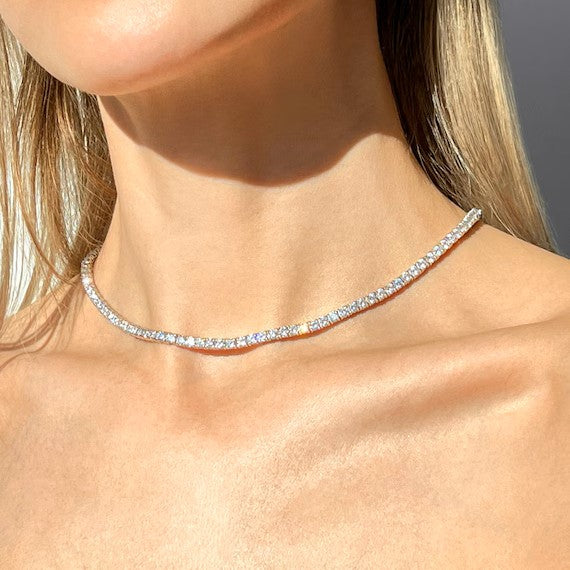 3MM Tennis Necklace | 13 Carat Weight | Moissanite - White Gold [Protective Rhodium Plated] Aura Diamonds