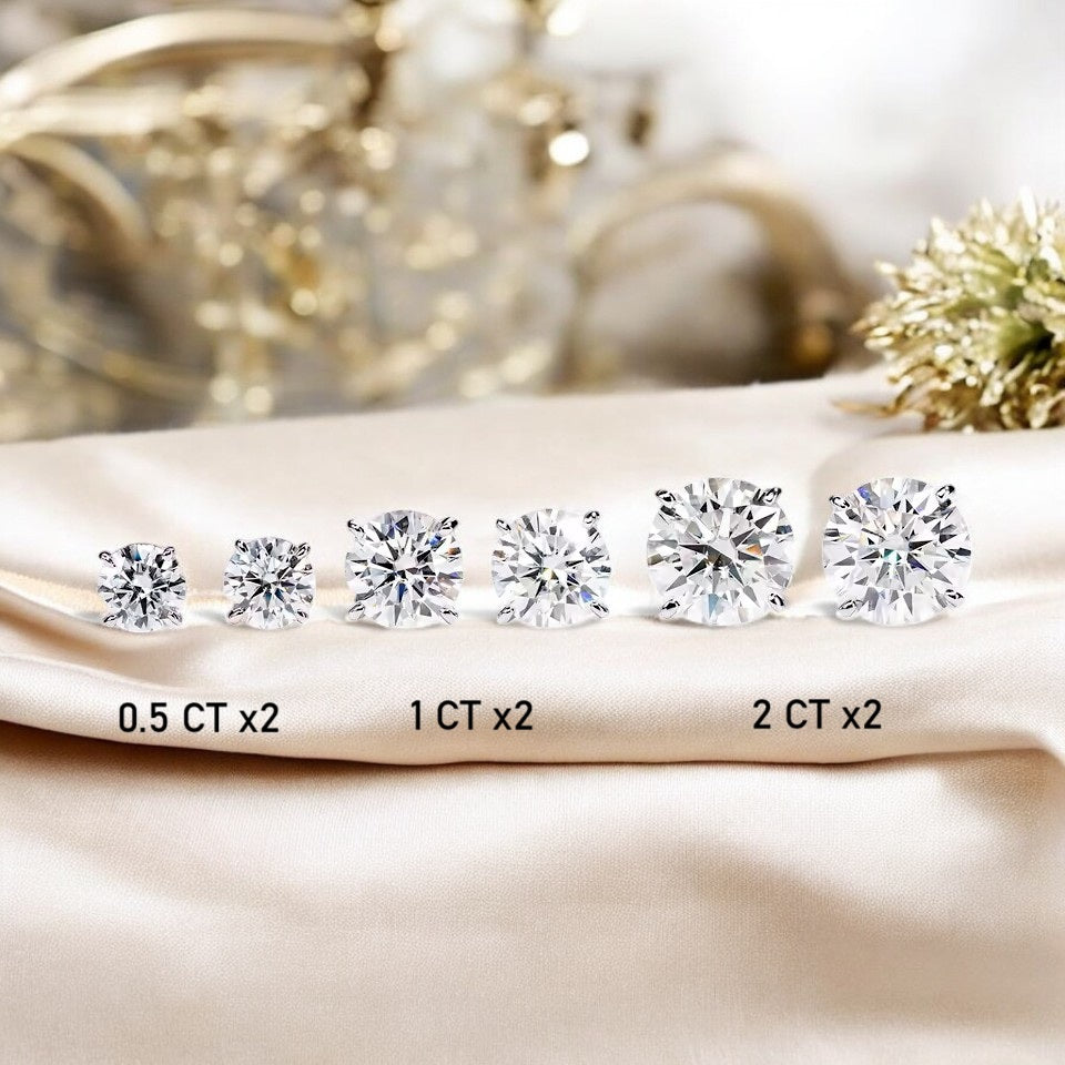 14K White Gold Moissanite Luxury Stud Earrings | Brilliant Round Cut Design Aura Diamonds
