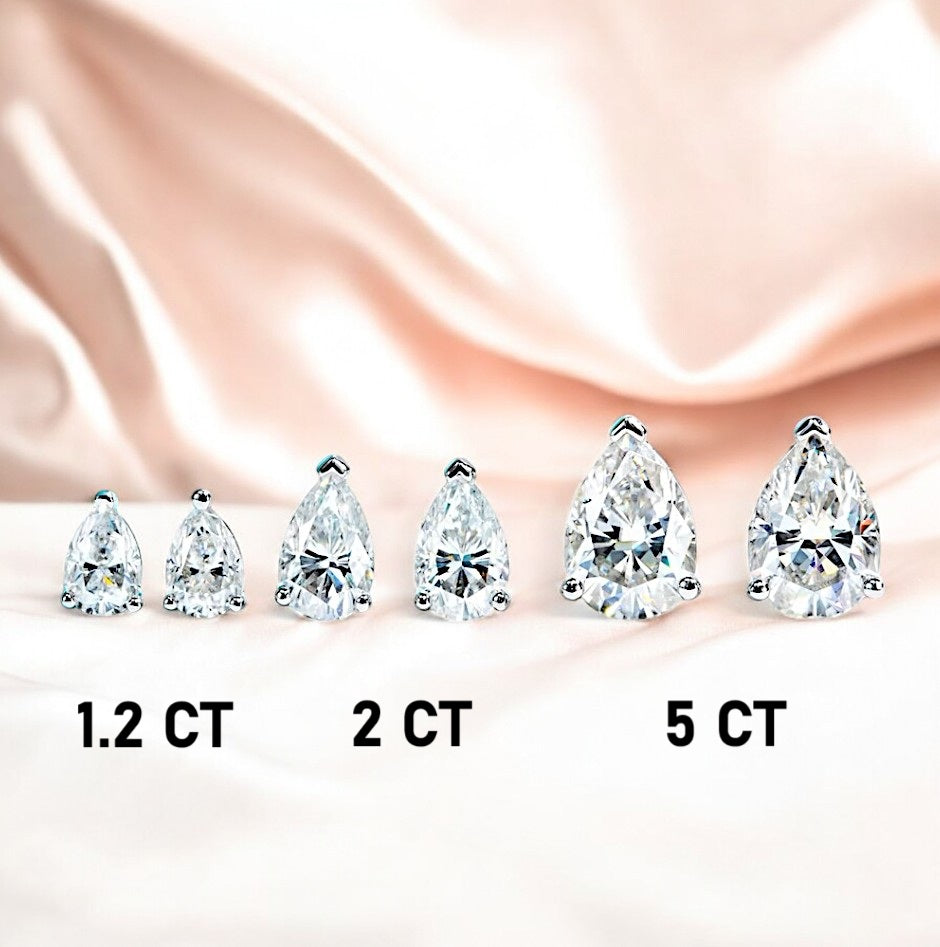 10K White Gold Teardrop Stud Earrings with Sterling Silver Setting (Rhodium Plated)| Sparkling Pear Cut Moissanite Aura Diamonds
