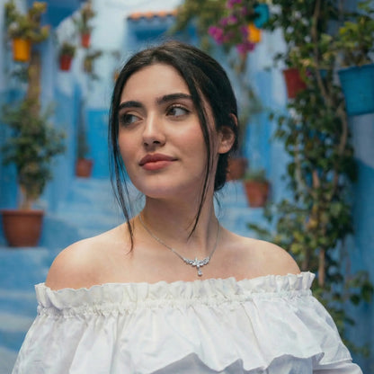 Chic Orchid Flower Pendant Necklace - Moissanite