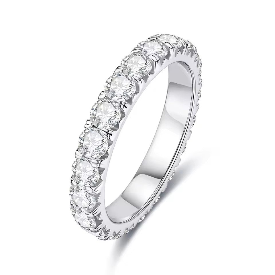 Luxury Infinity Ring/ Eternity Band 3MM - White Gold - Moissanite/Lab Diamond (Protective Rhodium Plated) Aura Diamonds