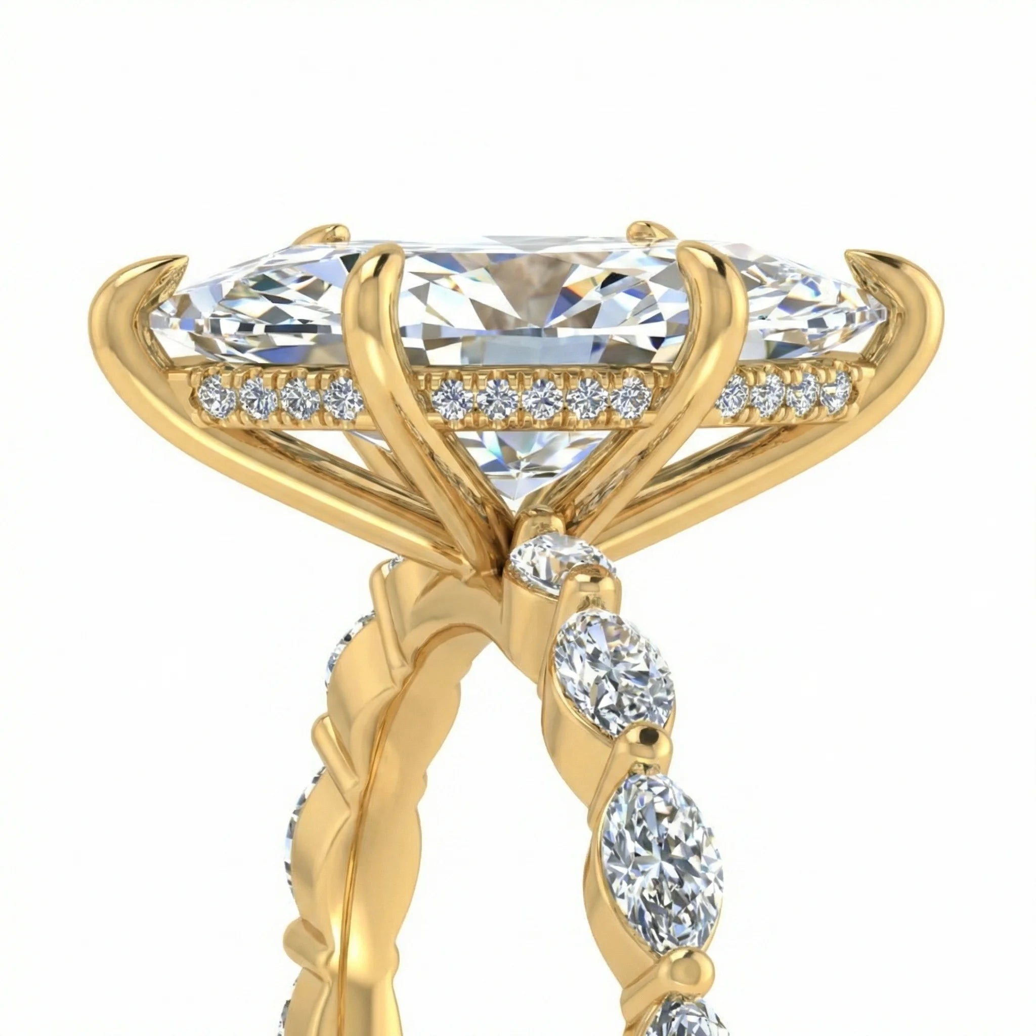 Tiara Marquise Ring | 2ct & 4ct Lab Diamond | Shared Prong Band | Solid Gold Aura Diamonds