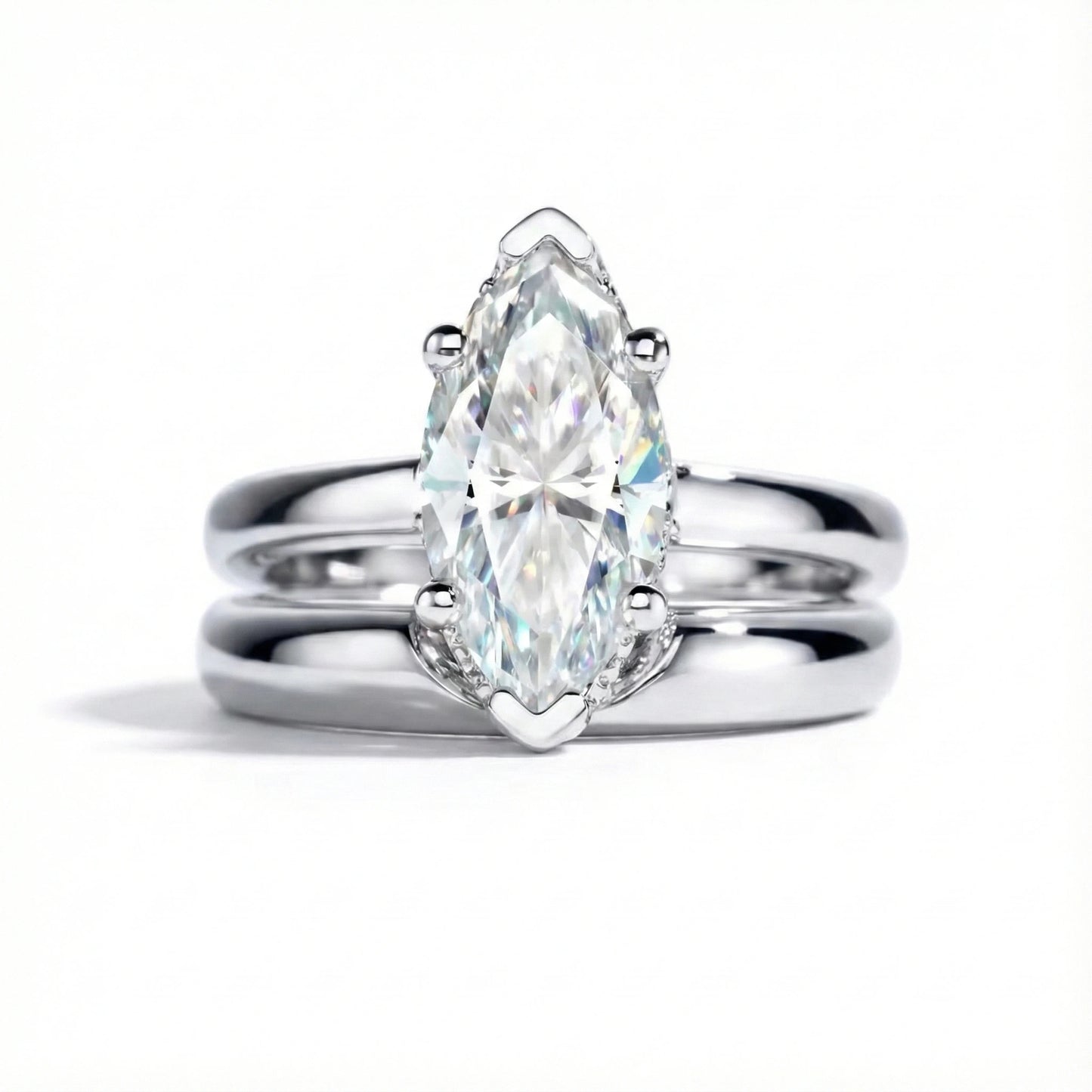 3 Carat Marquise Cut Moissanite Engagement Ring Set with Band