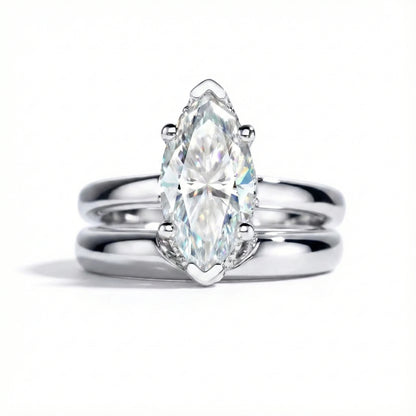 3 Carat Marquise Cut Moissanite Engagement Ring Set with Band