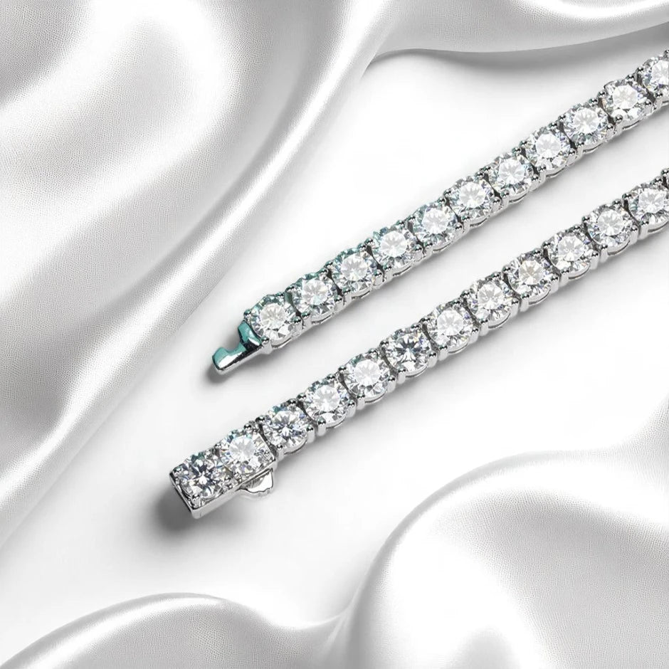 Men's Tennis Necklace | 66 Carat Weight | 6.5MM - Moissanite Diamond - White Gold [Protective Rhodium Plated] Aura Diamonds
