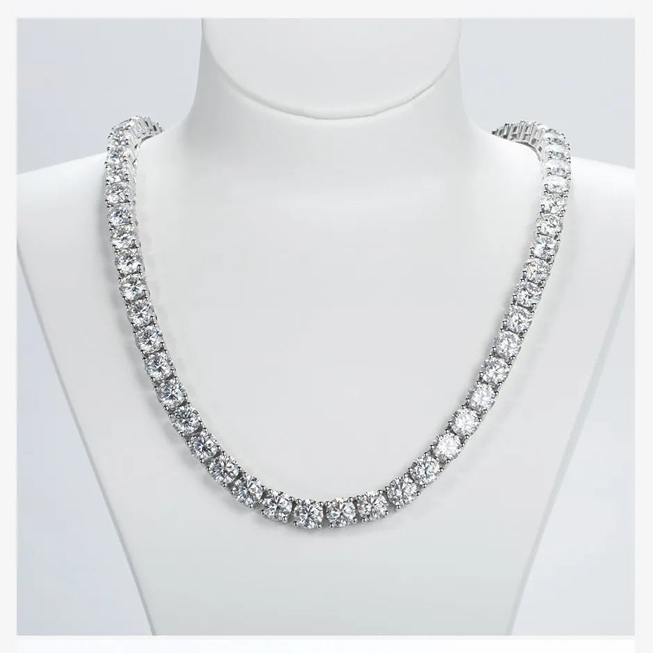 Men's Tennis Necklace | 66 Carat Weight | 6.5MM - Moissanite Diamond - White Gold [Protective Rhodium Plated] Aura Diamonds