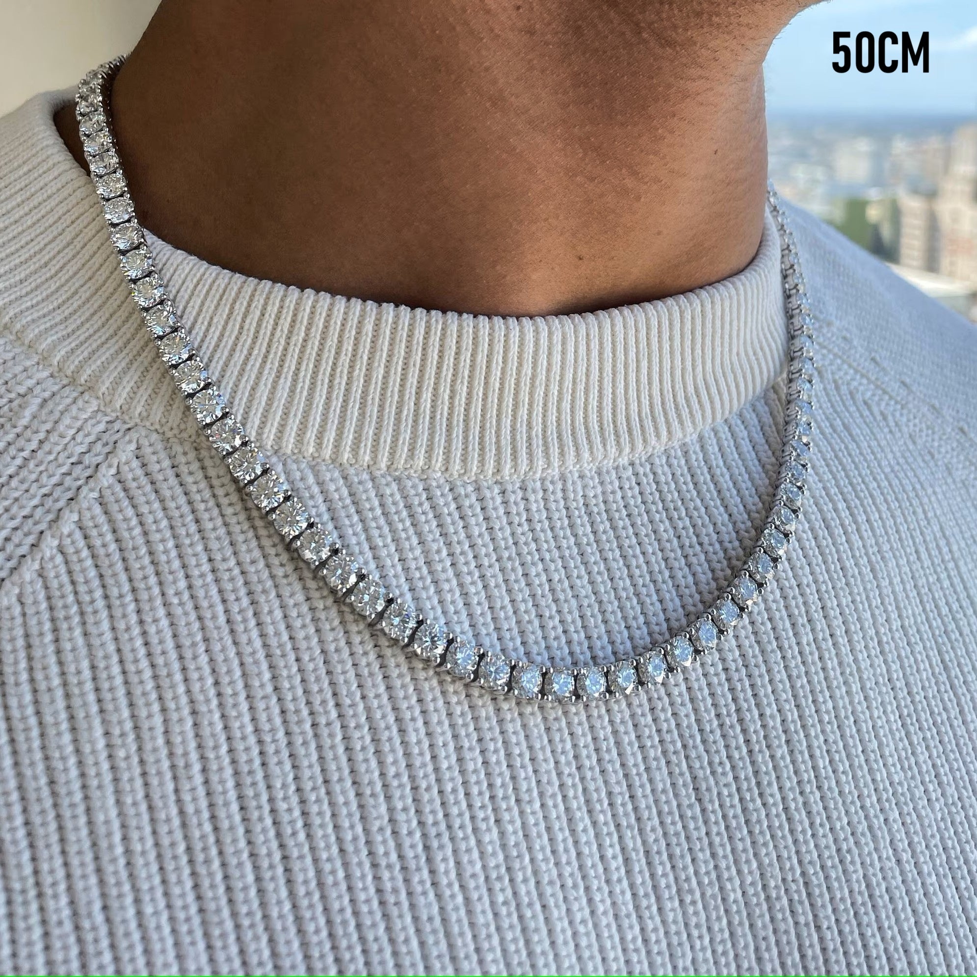 Men's Tennis Necklace | 66 Carat Weight | 6.5MM - Moissanite Diamond - White Gold [Protective Rhodium Plated] Aura Diamonds