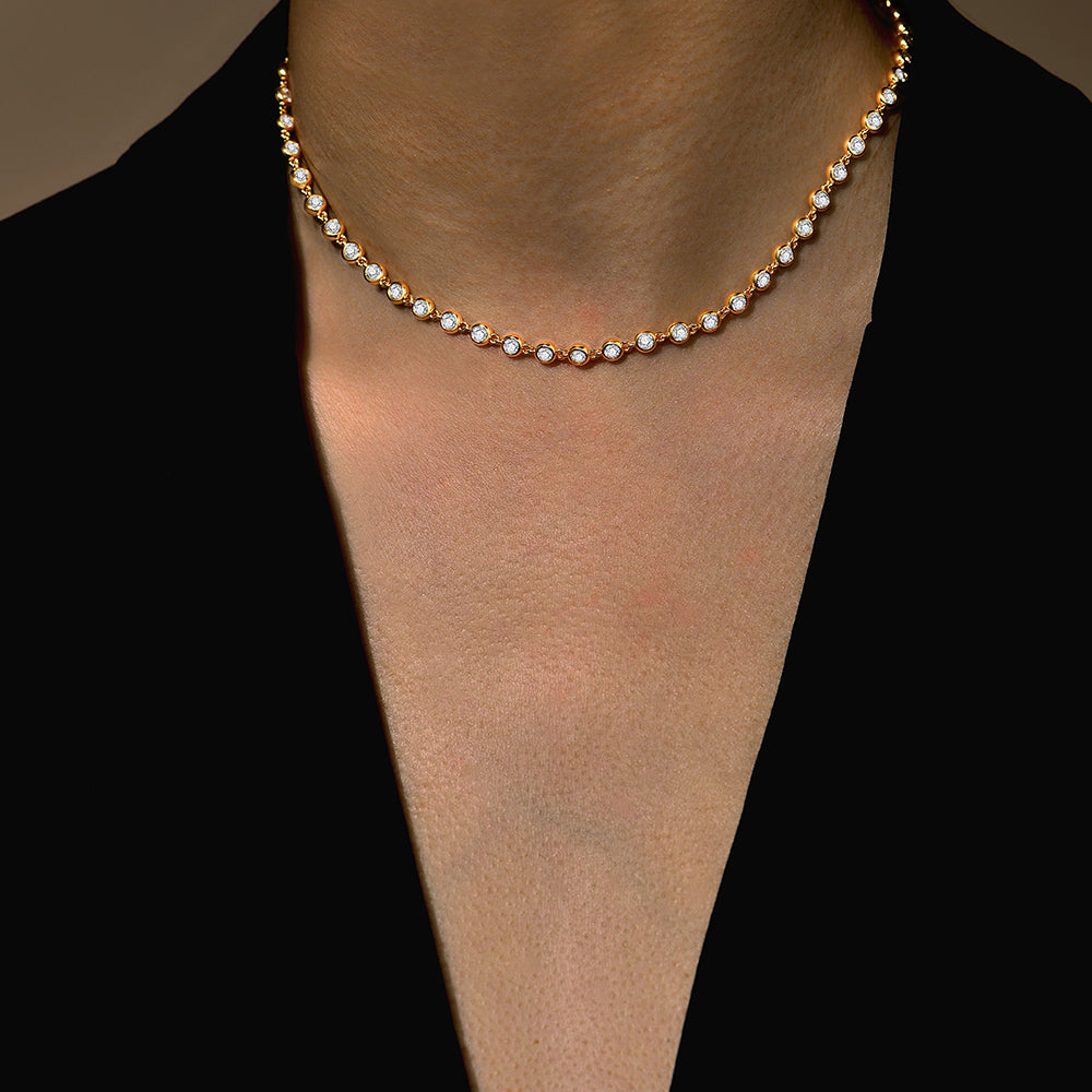 Dainty Bezel Tennis Necklace 3MM  | Moissanite - Yellow Gold / Rose Gold / White Gold Aura Diamonds