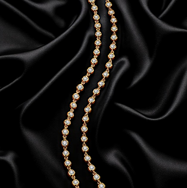 Dainty Bezel Tennis Necklace 3MM  | Moissanite - Yellow Gold / Rose Gold / White Gold Aura Diamonds