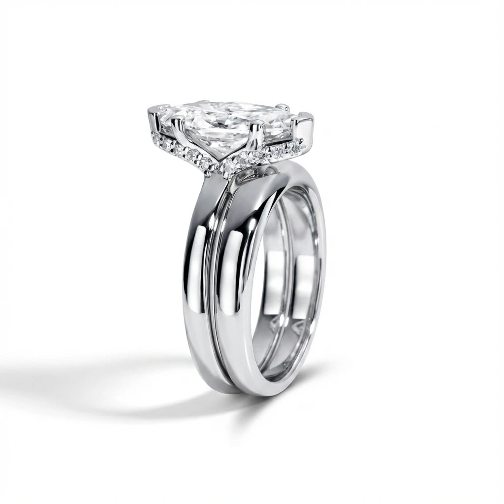 3 Carat Marquise Cut Moissanite Engagement Ring Set with Band Aura Diamonds