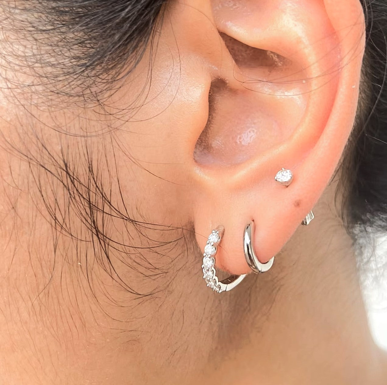 Elegant Dainty Sophia Hoop Earrings - Platinum Plated - Moissanite Aura Diamonds