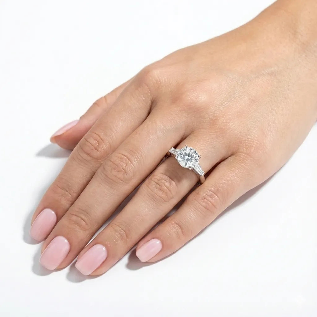 3 Carat Sofia Three-Stone Round Moissanite Engagement Ring Aura Diamonds