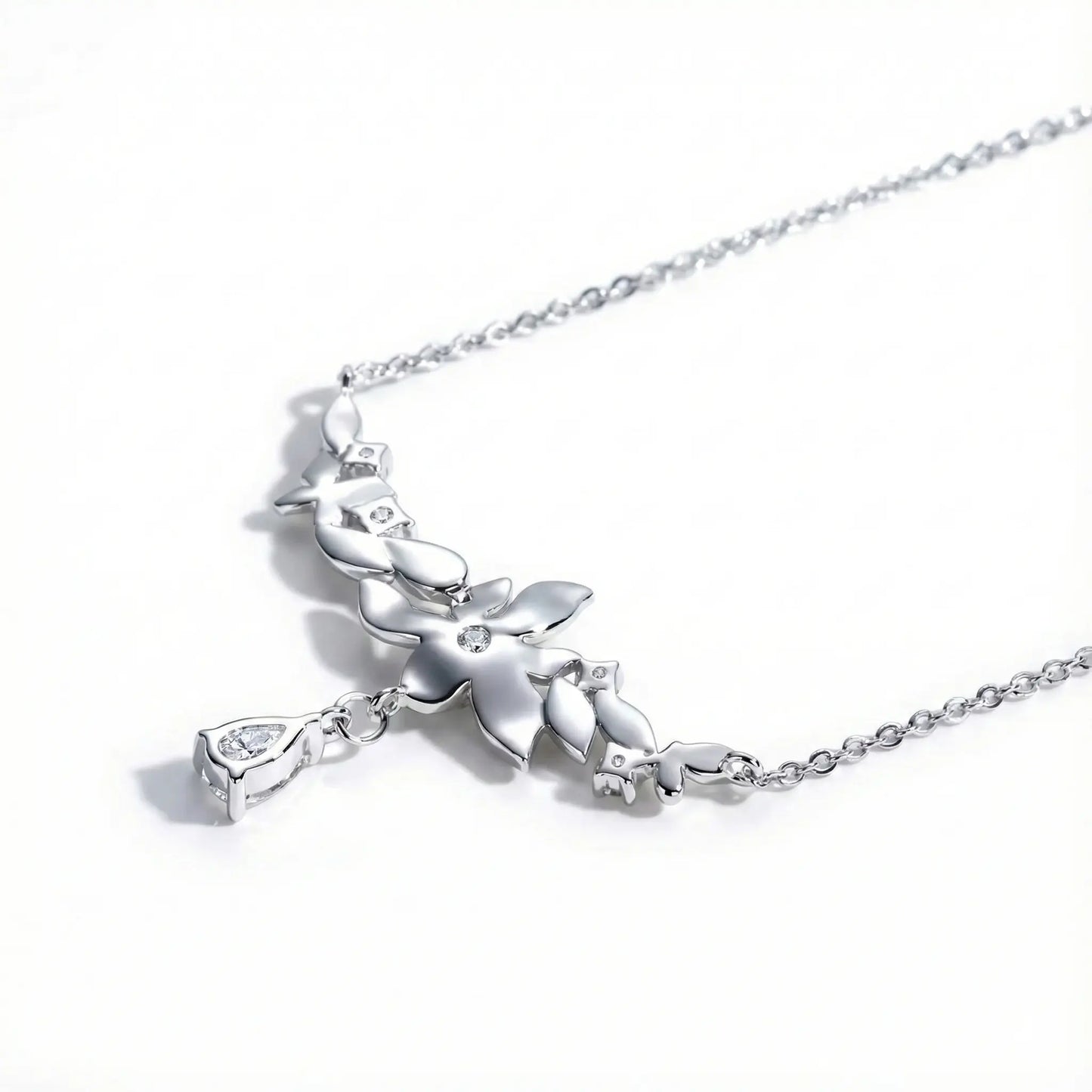 Chic Orchid Flower Pendant Necklace - Moissanite