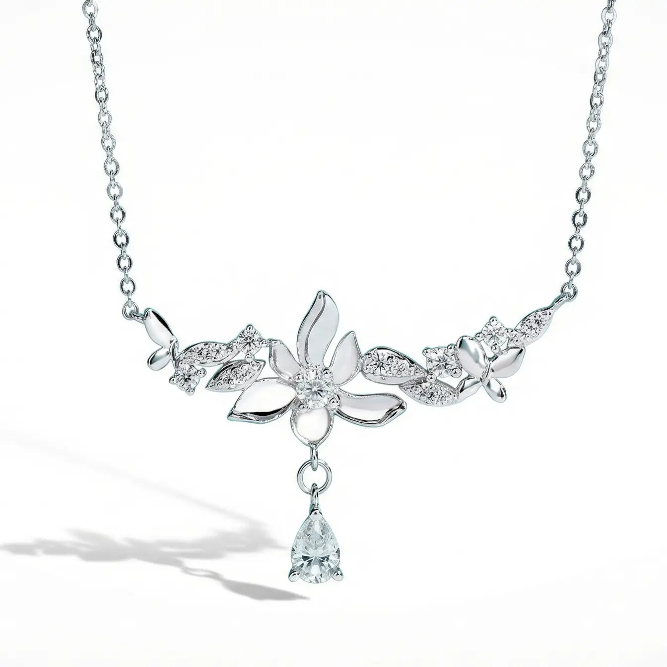 Chic Orchid Flower Pendant Necklace - Moissanite