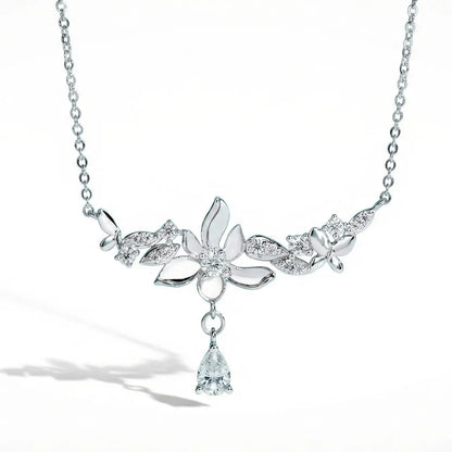 Chic Orchid Flower Pendant Necklace - Moissanite