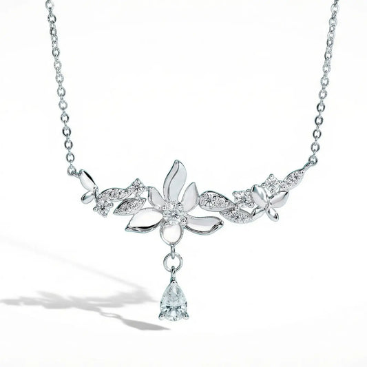 Chic Orchid Flower Pendant Necklace - Moissanite
