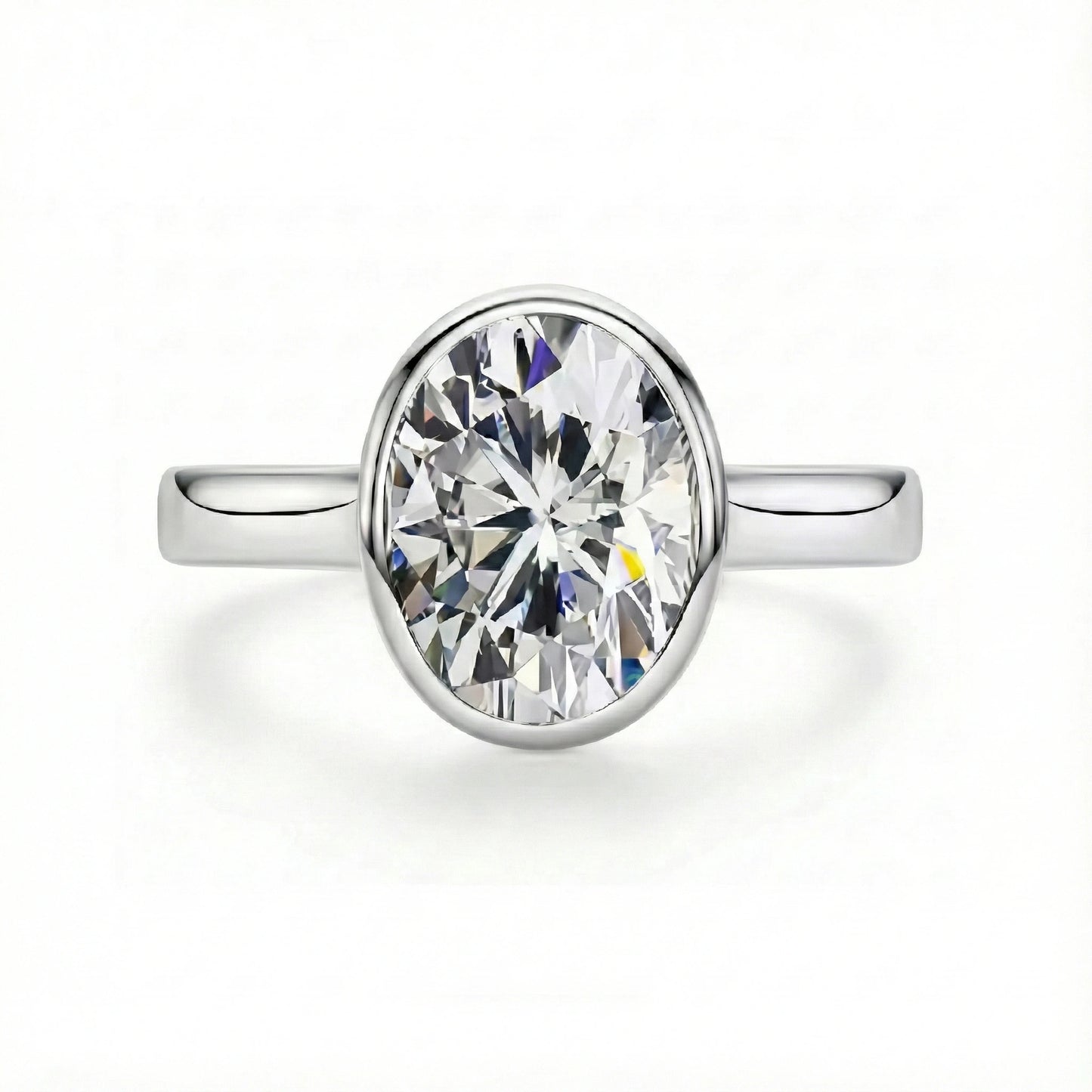 Oval Cut 3 Carat  Moissanite Bezel Solitaire Ring