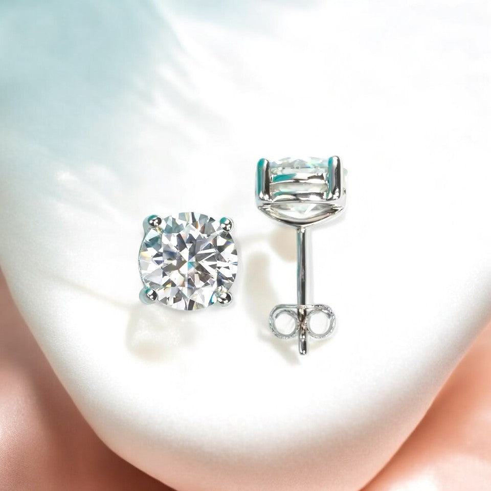 10K White Gold Moissanite Stud Earrings with Sterling Silver Setting | Sparkling Round Cut Design Aura Diamonds