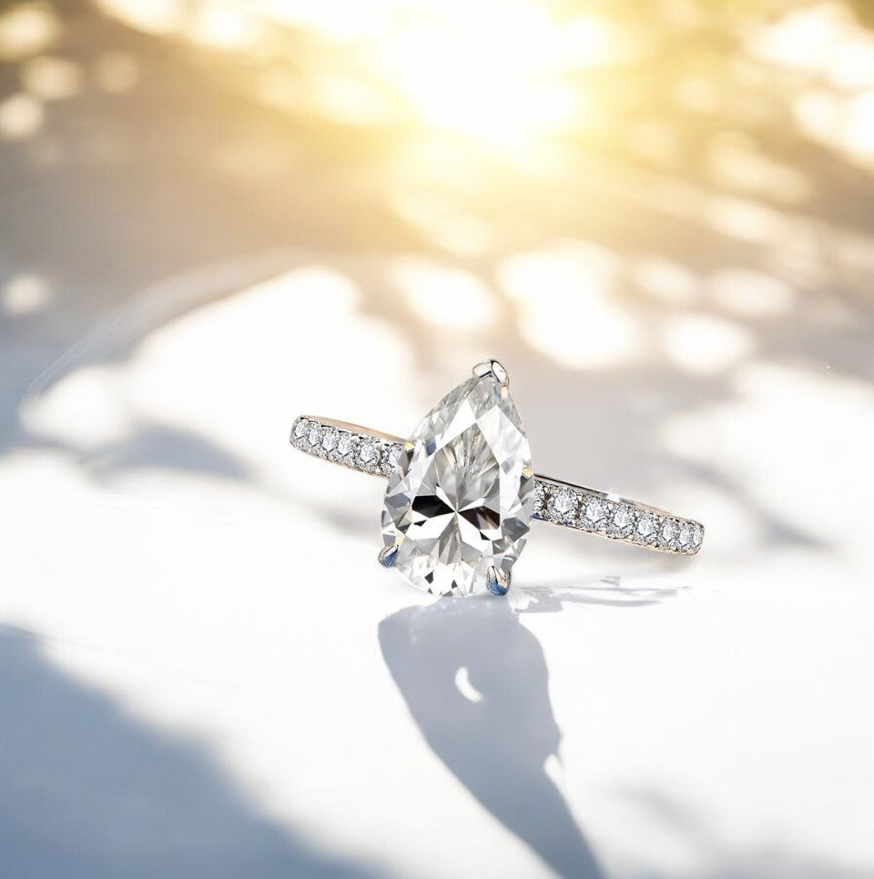 Elegant Pear-Cut 3 Carat Pavé Ring Aura Diamonds