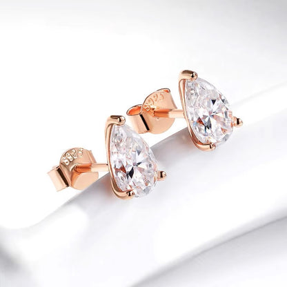 Elegant Pear Teardrop Stud Earrings - Rose Gold/White Gold Plated- 2/4/8 Carat Moissanite - Sterling Silver