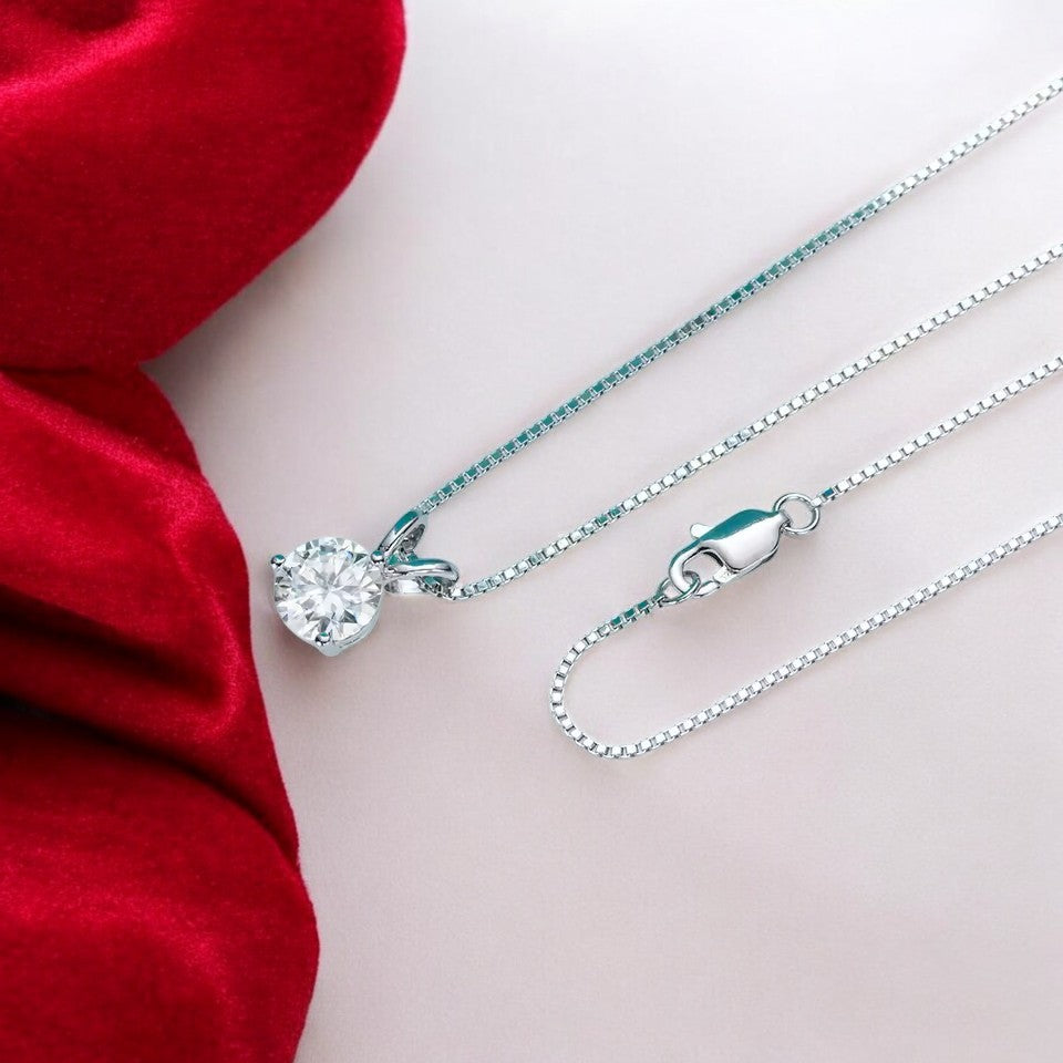Aura Eternity Solitaire Pendant with Chain - 1CT Moissanite (Rhodium Plated) Aura Diamonds