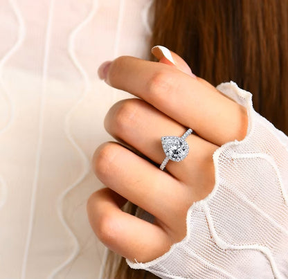 Luxury 2 Carat Pear Halo Ring with Pavé Band