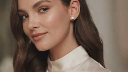 10K White Gold Moissanite Stud Earrings with Sterling Silver Setting | Sparkling Round Cut Design