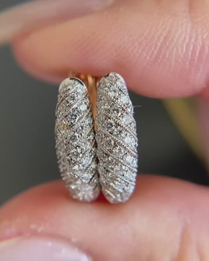 Elegant Diamond Hoop Earrings - 14K 18K Solid Gold - Lab Diamond