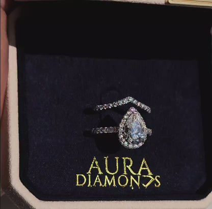 Luxury 2 Carat Pear Halo Ring with Pavé Band