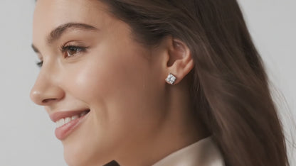 10K White Gold Princess Cut Stud Earrings with Sterling Silver Setting (Rhodium Plated)| Sparkling Moissanite